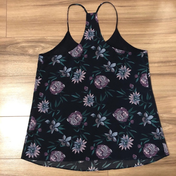 Navy Racerback Tank with Purple Floral Pattern - Picture 2 of 6